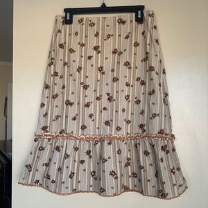 Vintage Studio Soleil Striped Floral Corduroy MIDI Skirt S-M Retro 90's Y2k